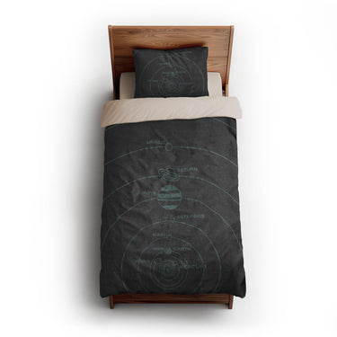 Solar System Charcoal & Teal twin-xl - microfiber - Natural Backing