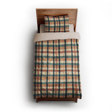 Brenton Plaid Taupe Teal twin-xl - microfiber - Natural Backing