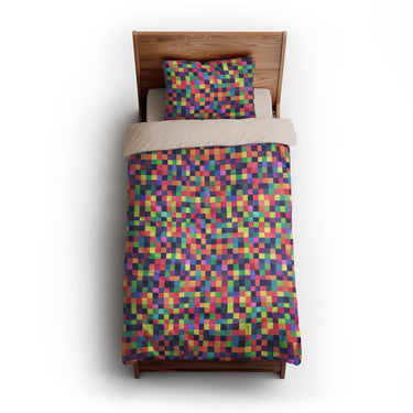 Pixel Mosaic Multicolor Vibrant twin-xl - microfiber - Natural Backing
