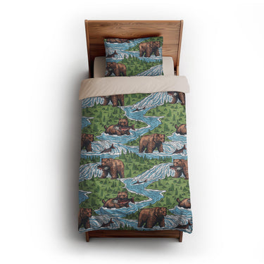 Bears Catching Salmon twin-xl - microfiber - Natural Backing
