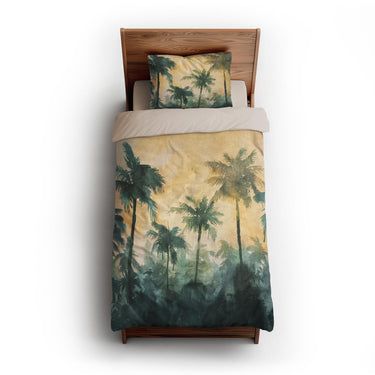 Sunset Palms Green & Orange twin-xl - microfiber - Natural Backing