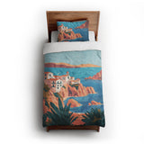 Mediterranean Cliffside Village twin-xl - cotton - White Backing