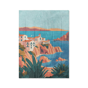 Mediterranean Cliffside Village in Twin XL (68" x 92") Size