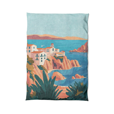 Mediterranean Cliffside Village in Twin XL (68" x 92") Size