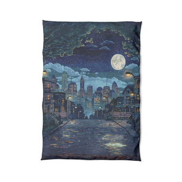 8 Bit Uptown Twilight Skyline in Twin XL (68" x 92") Size