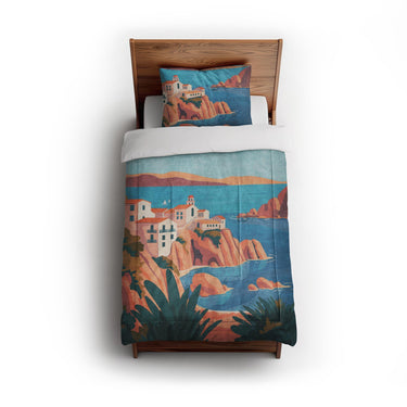 Mediterranean Cliffside Village in Twin (68" x 88") Size