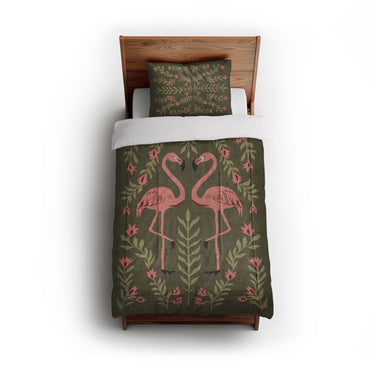 Flamingo Friends Sage Green in Twin (68" x 88") Size